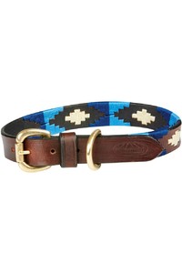2022 Weatherbeeta Polo Leather Dog Collar 10016990 - Cowdray Brown / Blue