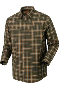 Men's Pajala Shirt - Red Autumn Check Flannel With Suede Reinforcements & Zipped Pockets