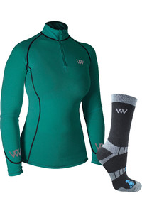 2023 Woof Wear Damen Performance Reiten & Shirt Kurz Bambus Waffel Reiten Socken 2er Pack Bundle Wa0001ww0016 - Ozean / Schw