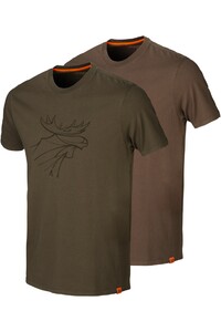 2024 Harkila Mens Graphic T-Shirt 2-Pack 16010495804 - Willow Green / Slate Brown