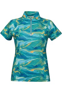 2022 Weatherbeeta Womens Ruby Printed Short Sleeve Top 1009343016 - Blue / Orange Swirl