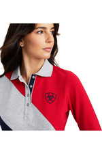 2022 Ariat Womens Taryn Long Sleeve Polo Top 10041356 - Red / Grey / Navy
