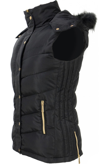 ladies black gilet with fur hood
