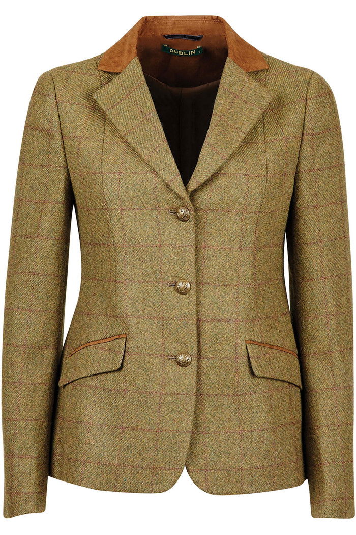 Dublin Frauen Tweed Wildleder Kragen Maßgeschneiderte Reitjacke Braun