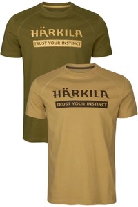 2023 Harkila 2 Pack Mens Logo T-Shirt 160105052 - Antique Sand / Dark Olive