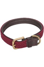 Weatherbeeta Leather Plaited Dog Collar - Brown / Maroon