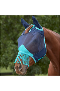 2022 Weatherbeeta Comfitec Deluxe Fine Mesh Mask With Ears And Tassels 1009577012 - Navy / Turquoise