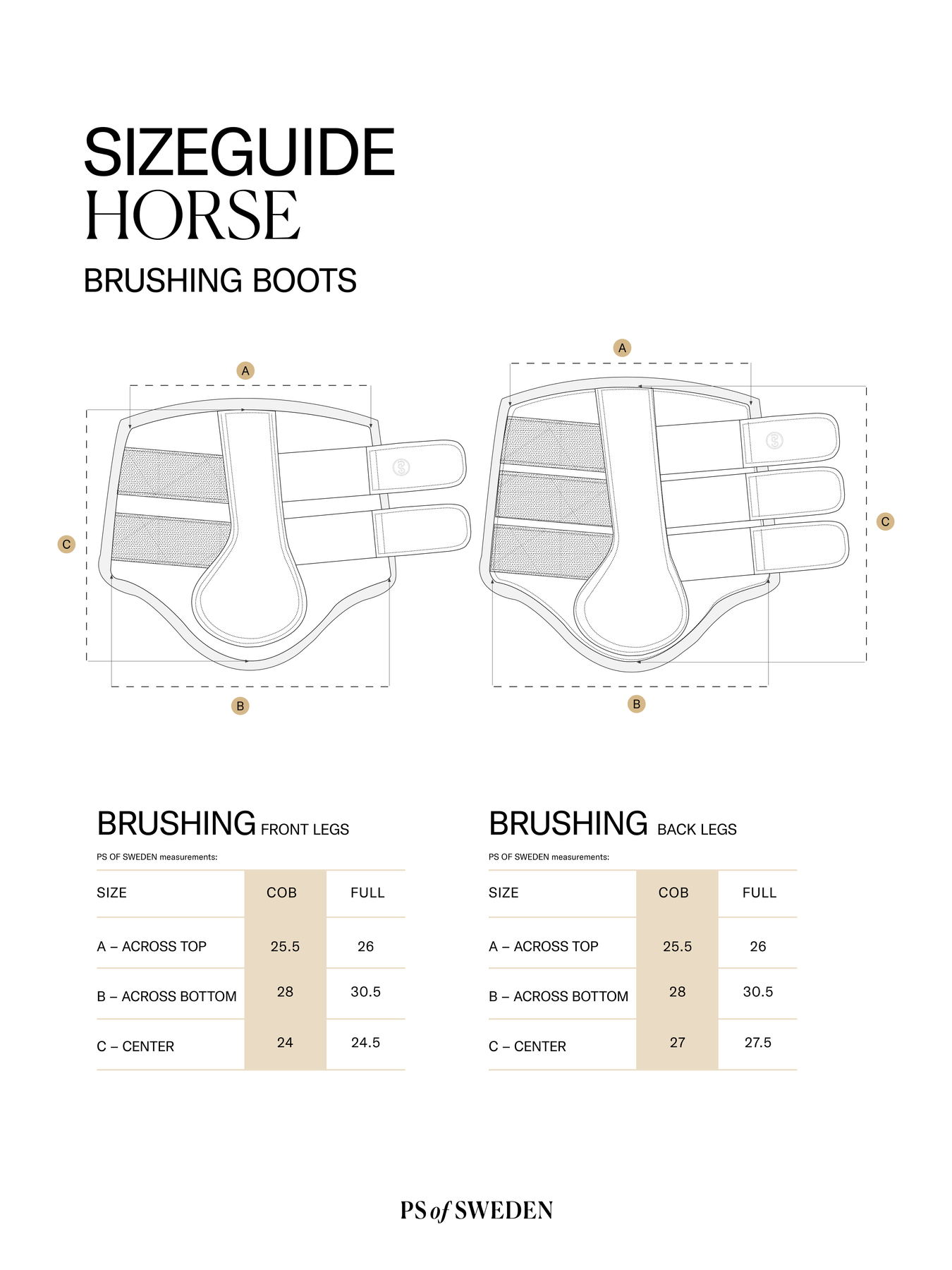 PS Brushing Boots  Size Chart